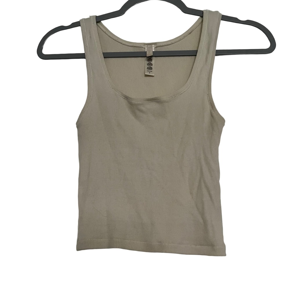 Skims Cotton Rib Tank Top Women Size S Bone Scoop Neck Sleeveless Stretch